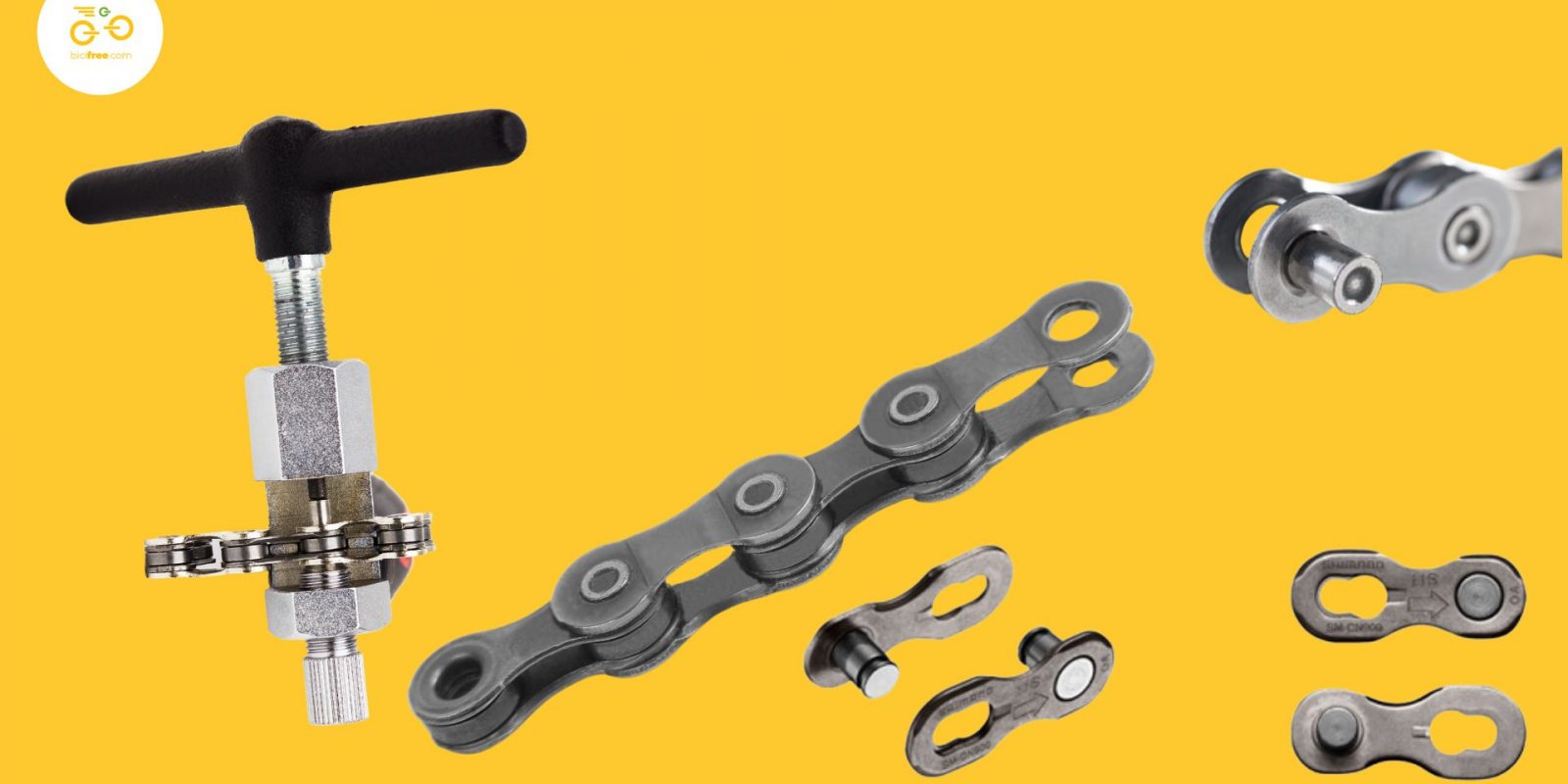 Las herramientas básicas para arreglar cadena bici : tronchacadenas y eslabón rápido